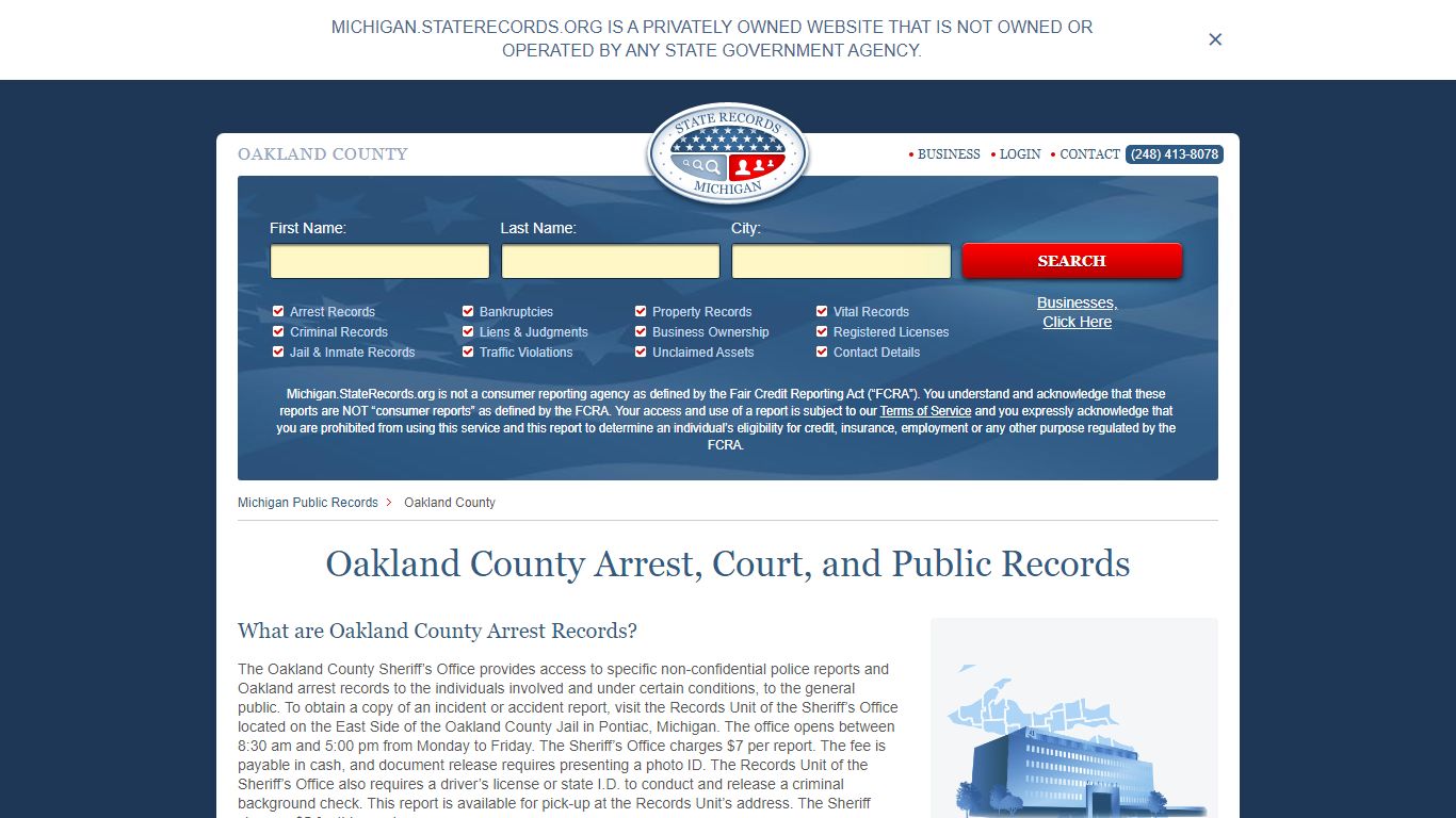 Oakland County Arrest, Court, and Public Records